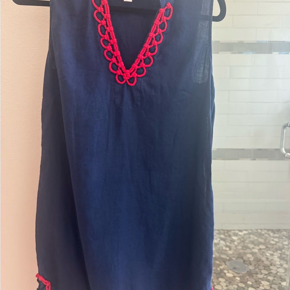 Sail to Sable Navy Sleeveless Camisole with Pink Crochet Trim